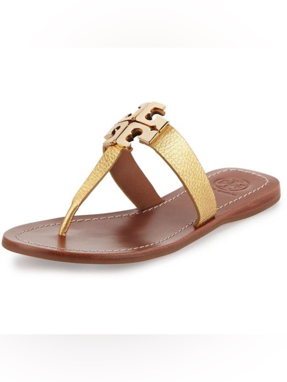 Tory Burch Metallic Gold Logo Thong Sandals